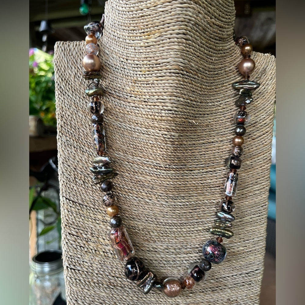 Dichroic, Pearl and Glass Beaded Necklace